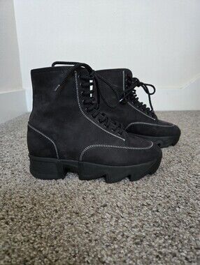 iRi NYC Arom Nubuck Leather Lace-Up Boot in Black Women's EU 37 US 7